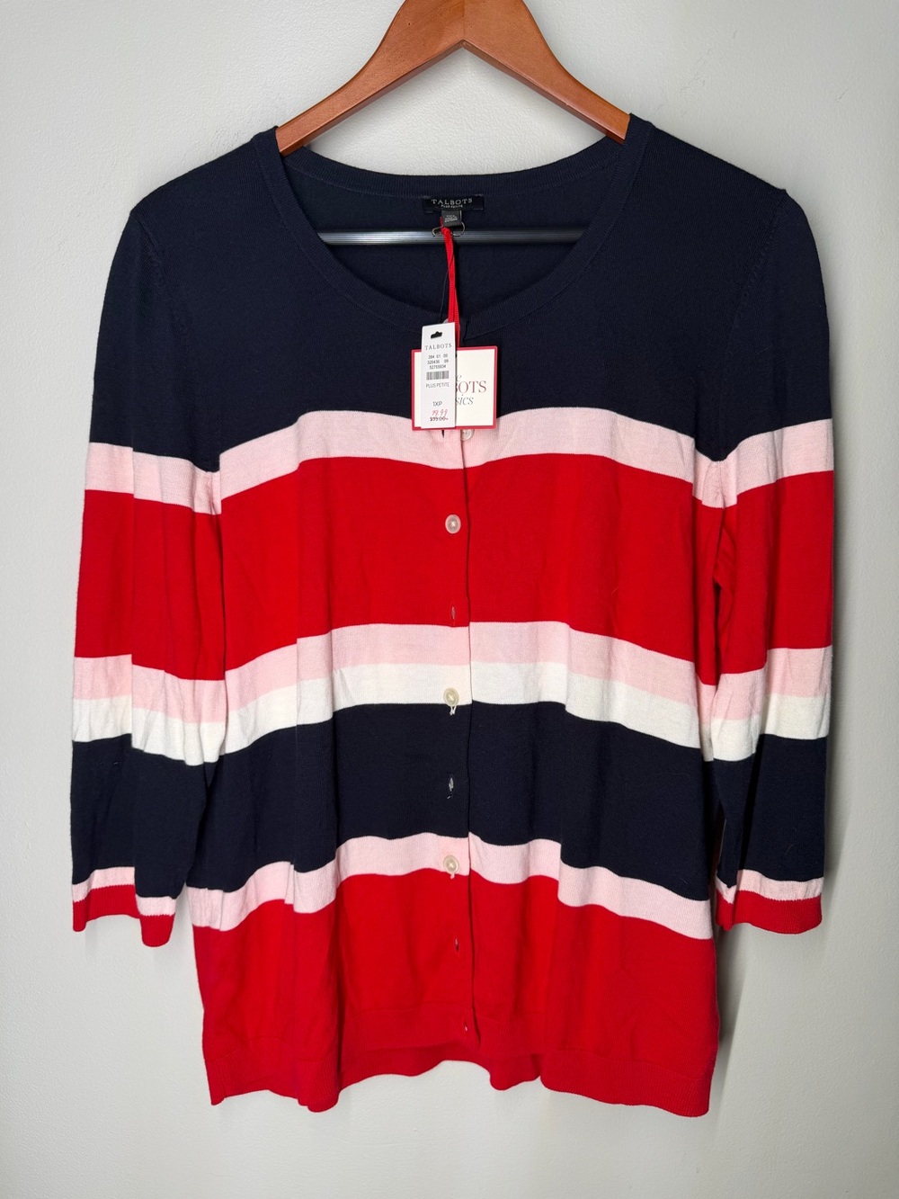 Talbots Striped Cardigan Sweater Preppy Classic Nautical Coastal Chic Plus Size